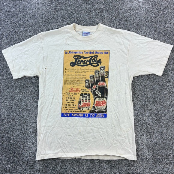 Vintage Pepsi Cola Shirt Mens Large White 1938 Advertisement Pepsi Soda Pop - Picture 1 of 6